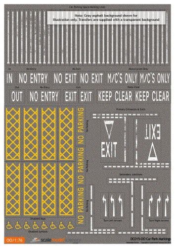 DC015-OO Car Park Marking Waterslide Decals OO/4mm/1:76