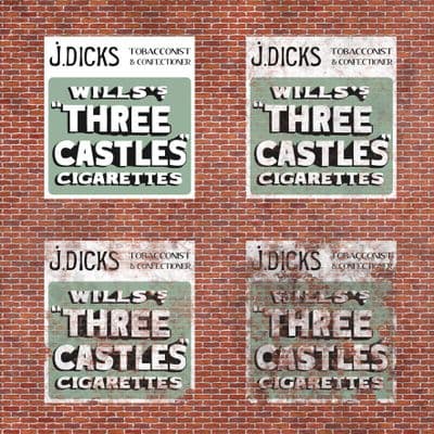 DC048-OO Wills's Cigarettes Ghost Sign - Waterslide Transfer (Pack of 4) - OO/4mm/1:76