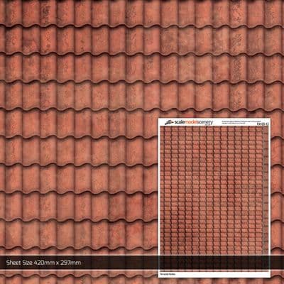 Dolls House TX103-12 Terracotta Pantiles Roof Paper (Pack of 5) - 1:12