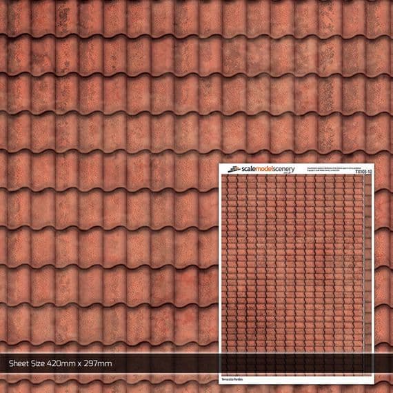 Terracotta Pantile Roof Paper Sheets For 1:12th Scale Dolls House
