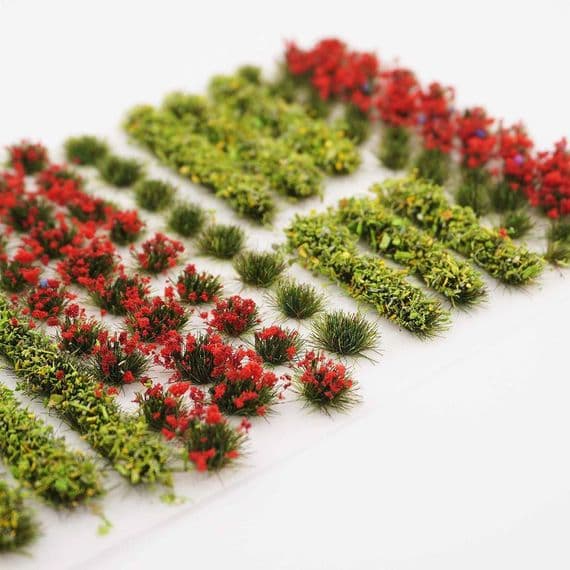 FB026-OO Red Flower & Hedge Static Grass Tuft Mix For OO/N/O Scale