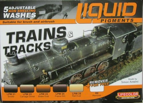 LifeColor Trains and Tracks Liquid Pigment Acrylic Wash Set (22ml x 6)