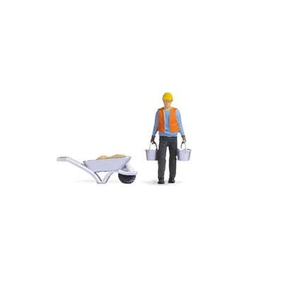 Noch 16520 Construction Worker With Buckets & Wheelbarrow Tiny Scene - OO/HO