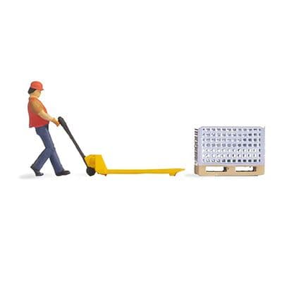 Noch 16525 Warehouse Worker With Pallet Truck Tiny Scene - OO/HO
