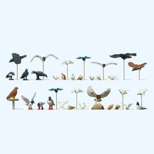 Preiser 10169 Assorted Birds: Pigeons, Crows, Seagulls etc for OO/HO