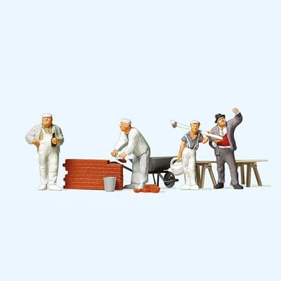Preiser 10251 Bricklayers With Part Built Wall & Accessories OO/HO