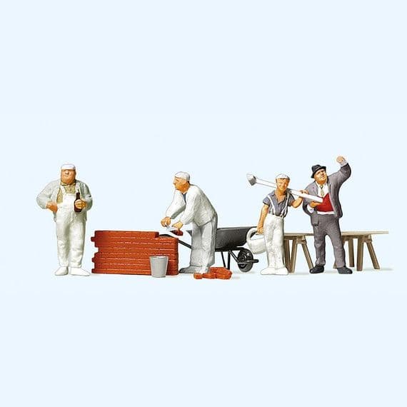 Preiser 10251 Bricklayers With Part Built Wall & Accessories For OO/HO Scale