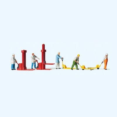 Preiser 10294 Warehouse Workers With Forklifts & Pallet Trucks OO/HO