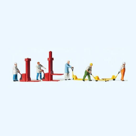 Preiser 10294 Warehouse Workers With Forklifts & Pallet Trucks for OO/HO