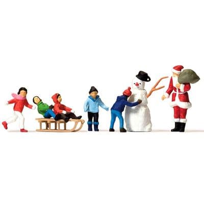 Preiser 10626 Father Christmas With Children & Snowman Scene - OO/HO