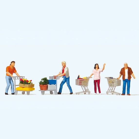 Preiser 10722 Shoppers with Trolleys (Pack of 4) for OO/HO