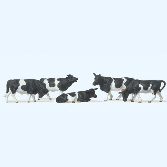 Preiser 14155 Brown/Black & White Cows (Pack of 5) for OO/HO