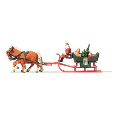 Preiser 30448 Horse Drawn Sleigh With Father Christmas & Presents - OO/HO