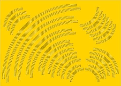 RX008-OO Laser Cut Curved Double Yellow Lines Self-Adhesive Road Markings OO/4mm/1:76