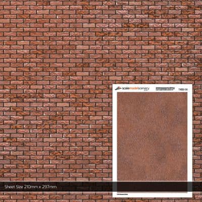 TX002-OO Old Industrial Brick - Stretcher Bond Brick Paper (Pack of 5) - OO/4mm/1:76