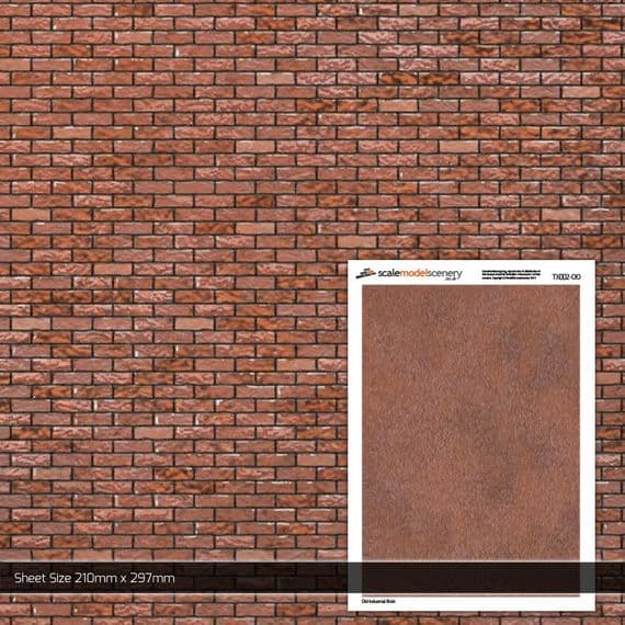 TX002-OO Old Industrial Brick - Stretcher Bond Brick Paper (Pack of 5) - OO/4mm/1:76