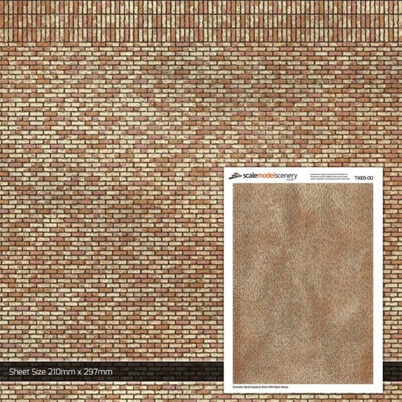 TX005-OO Industrial Brick With Black Mortar Texture Paper (Pack of 5) - OO/4mm/1:76
