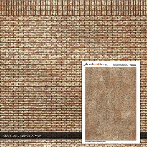 TX005-OO Industrial Brick With Black Mortar Texture Paper (Pack of 5) - OO/4mm/1:76