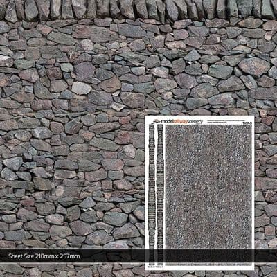 TX007-O Dry Stone Wall Texture Paper (Pack of 5) - O/7mm/1:43