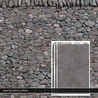 TX007-OO Dry Stone Wall Texture Paper (Pack of 5) - OO/4mm/1:76
