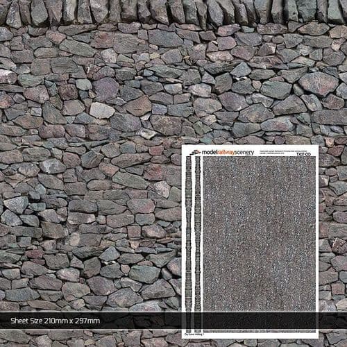 TX007-OO Dry Stone Wall Texture Paper (Pack of 5) - OO/4mm/1:76