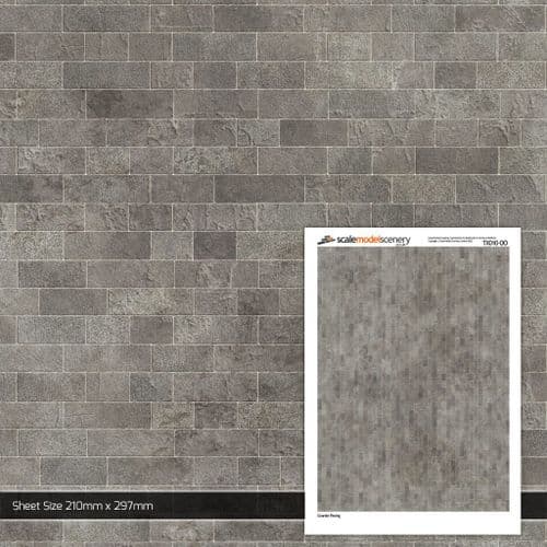 TX010-OO Modern Grey Paving Texture Paper (Pack of 5) - OO/4mm/1:76