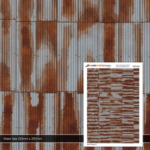 TX012-OO Rusty Corrugated Iron Texture Paper (Pack of 5) - OO/4mm/1:76