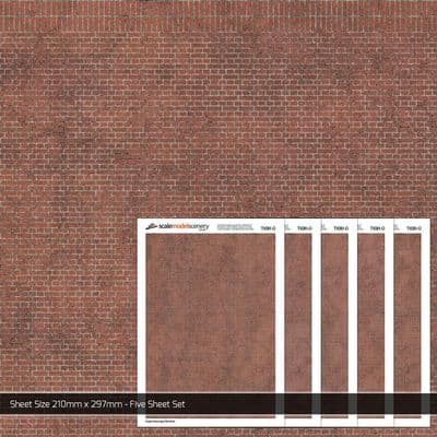 TX081-O English Bond Aged Red Brick Texture Paper (Pack of 5) - O/7mm/1:43