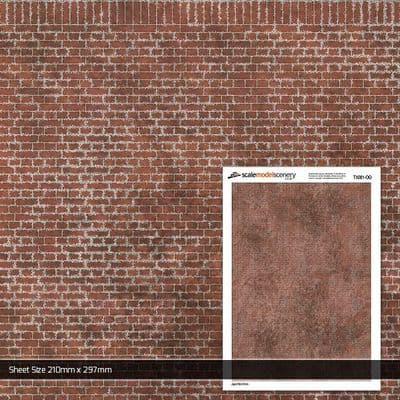 TX081-OO English Bond Aged Red Brick Texture Paper (Pack of 5) - OO/4mm/1:76