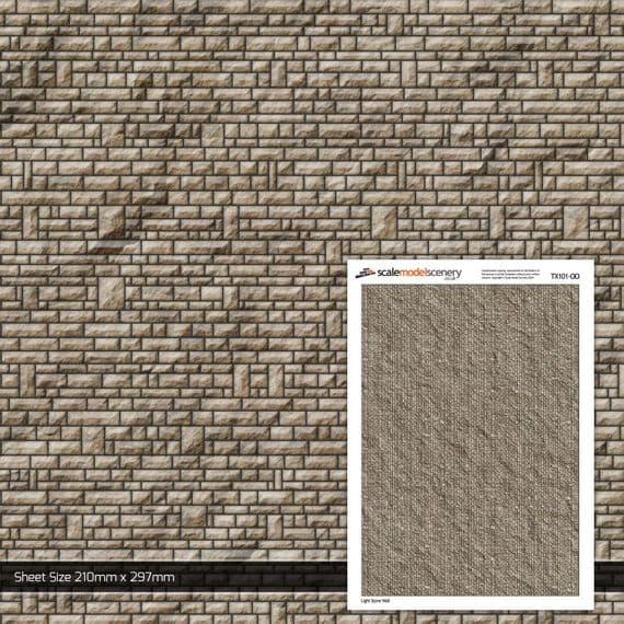 TX101-OO Light Stone Wall Paper (Pack of 5) - OO/4mm/1:76