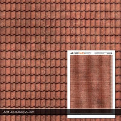 TX103-OO Terracotta Pantiles Roofing Texture Paper  (Pack of 5) - OO/4mm/1:76