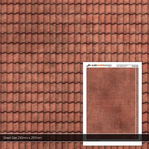TX103-OO Terracotta Pantiles Roofing Texture Paper (Pack of 5) - OO/4mm/1:76
