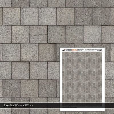 TX114-OO Weathered 2ft x 2ft Paving Concrete Texture Paper (Pack of 5) - OO/4mm/1:76
