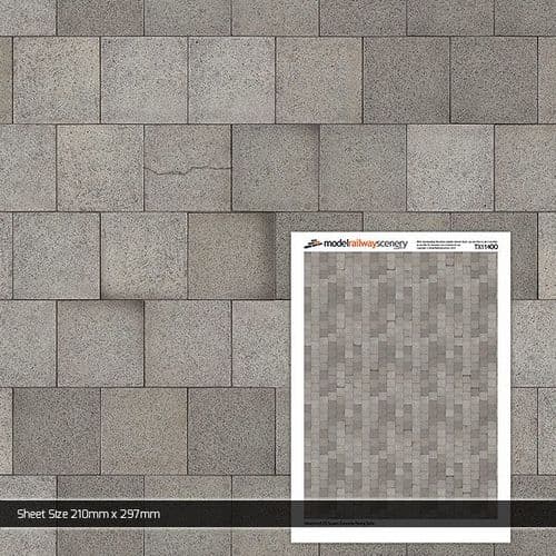TX114-OO Weathered 2ft x 2ft Paving Concrete Texture Paper (Pack of 5) - OO/4mm/1:76