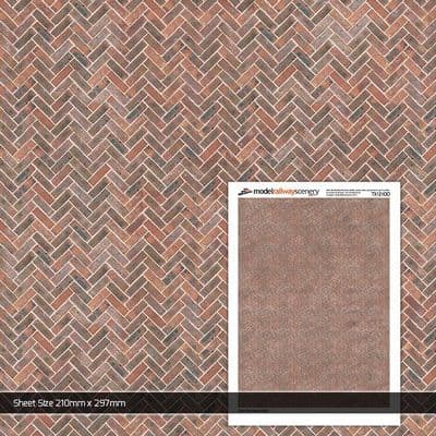TX121-OO Tudor Herringbone Brick Texture Paper (Pck of 5) - OO/4mm/1:76