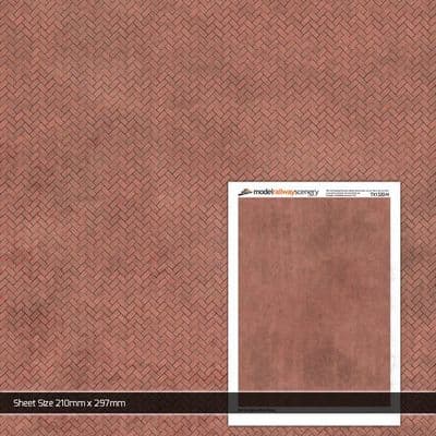 TX132-N Red Herringbone Block Paving Texture Paper (Pack of 5) - N/2mm/1:148