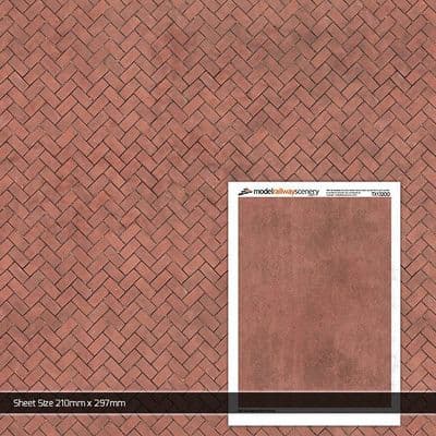 TX132-OO Red Herringbone Block Paving Texture Paper (Pack of 5) - OO/4mm/1:76