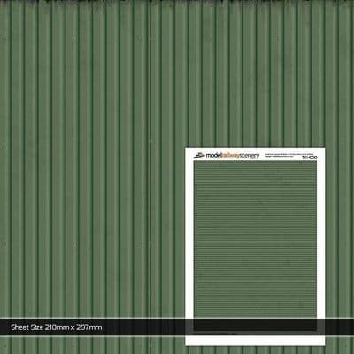 TX140-OO Corrugated Industrial Unit Panelling Green Texture Paper (Pack of 5) - OO/4mm/1:76