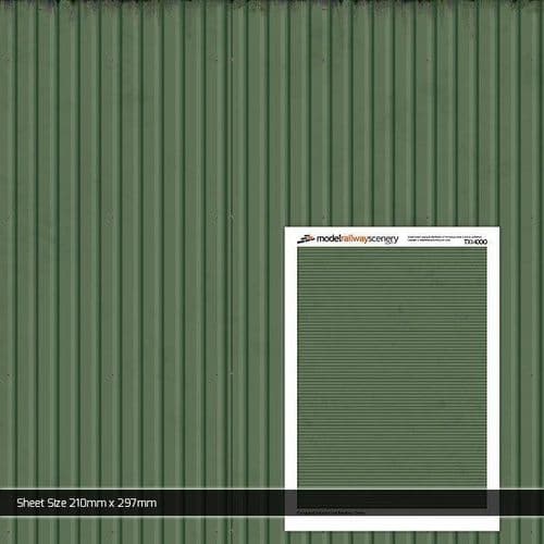 TX140-OO Corrugated Industrial Unit Panelling Green Texture Paper (Pack of 5) - OO/4mm/1:76