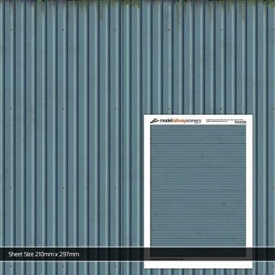 TX141-OO Corrugated Industrial Unit Paneling Blue Texture Paper (Pack of 5) - OO/4mm/1:76