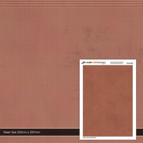 TX154-OO Modern Stretcher Bond Red Brick Texture Paper (Pack of 5) - OO/4mm/1:76