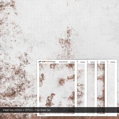 TX178-OO Weathered White Painted Brick Texture Paper (Pack of 5) - OO/4mm/1:76