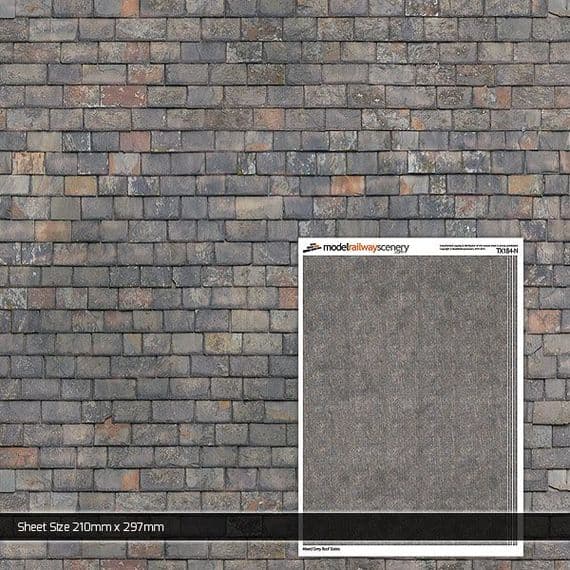 TX184-N Mixed Grey Roof Slates Texture Paper (Pack of 5) - N/2mm/1:148