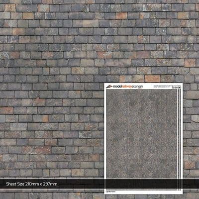 TX184-OO Mixed Grey Roof Slates Texture Paper (Pack of 5) - OO/4mm/1:76