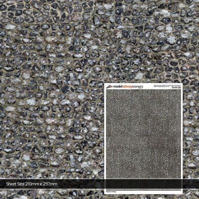 TX197-OO Flint Stone Wall Texture Paper (Pack of 5) - OO/4mm/1:76