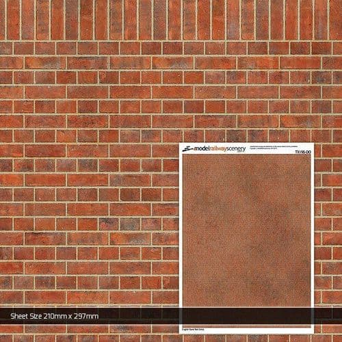 TX198-OO English Bond Red Brick Texture Paper (Pack of 5) - OO/4mm/1:76