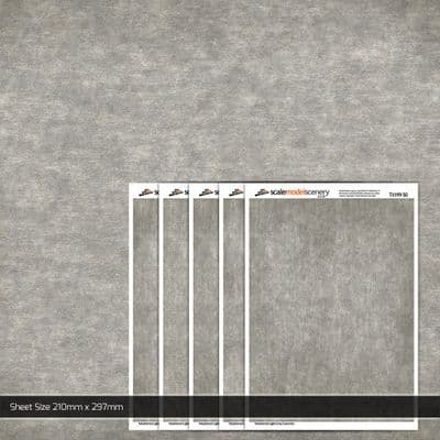TX199-50 Weathered Light Grey Concrete Paper (Pack of 5) - 1:50 Scale