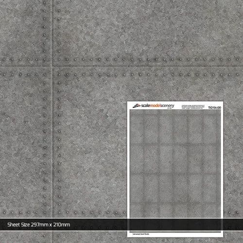 TX215-OO Galvanised Steel Panels Texture Paper (Pack of 10) - OO/4mm/1:76
