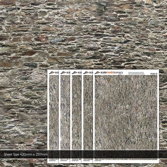 TX220-32 Old Stone Wall Paper Sheets (Pack of 5) For 1:32 Scale Model Buildings