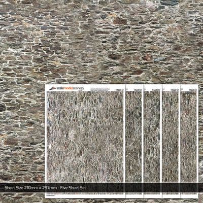 TX220-O Old Stone Wall Texture Paper (Pack of 5) - O/7mm/1:43